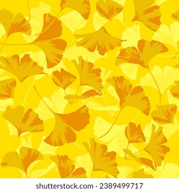 Ein nahtloses Muster von Golden Ginkgo Blättern. Vektorgrafik.