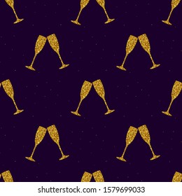 
Seamless pattern with golden glasses of champagne. Vector illustration