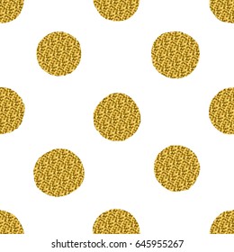 Seamless pattern with golden glitter circles isolated on a white background. 