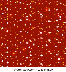 Seamless pattern with golden glitter ellements on red