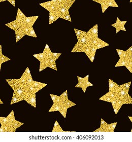 Seamless pattern with golden glitter stars. Vector.
