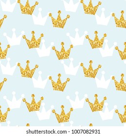 Seamless pattern with golden glittering crowns vector illustration