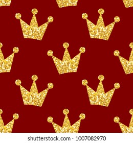Seamless pattern with golden glittering crowns vector illustration