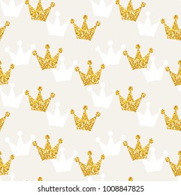 Seamless pattern with golden glittering crowns vector illustration