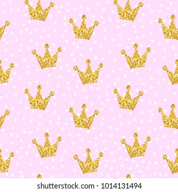 Seamless pattern with golden glittering crowns vector illustration