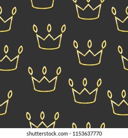 Seamless pattern with golden glittering crowns. Vector illustration.