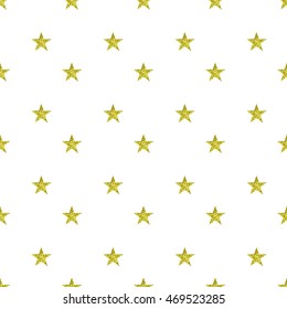 Seamless pattern with golden glittering stars in polka dot design.