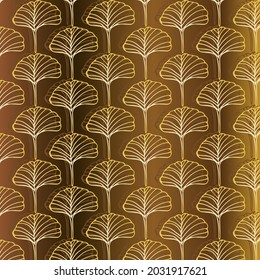 Patrón sin foco con gradiente dorado de otoño hojas aisladas de fondo marrón. Ilustración de la línea del vector.