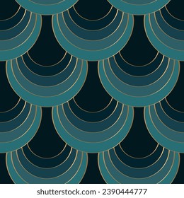 Seamless pattern with golden gradient blue ovals. Vector print. Vector seamless pattern