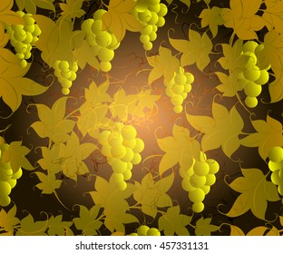 Seamless pattern with golden grapes and leaves. EPS10 vector illustration
