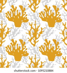 Seamless pattern with golden and gray coral on white background