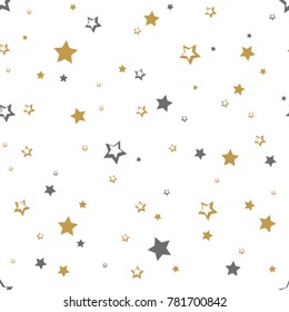 Seamless pattern with golden and gray stars on white background. Vector illustration