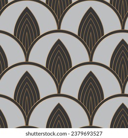 Seamless pattern with golden and grey circles. Art deco style. Vector print