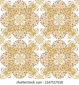 Seamless pattern with golden grid on a white background. Vector square composition with golden vintage ornament.
