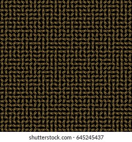 Seamless pattern with golden grid on a black background. Vector square composition with golden vintage ornament.