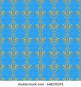 Seamless pattern with golden grid on a blue background. Vector square composition with golden vintage ornament.