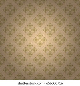 Seamless pattern with golden grid on a beige background. Vector square composition with golden vintage ornament.