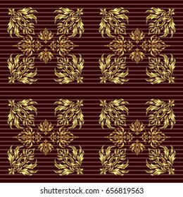 Seamless pattern with golden grid on a brown background. Vector square composition with golden vintage ornament.