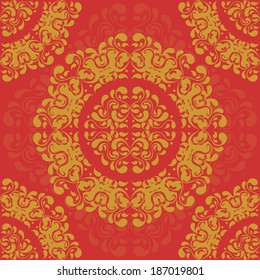 Seamless pattern with golden hand-drawn oriental motif