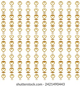 Nahtloses Muster mit goldenen Herzen auf weißem, isoliertem Hintergrund. Geometrischer Ausdruck. Gut geeignet für Gewebe, Tapeten, Textilien, Verpackungen. Vektorgrafik.