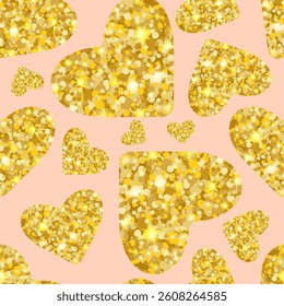 Seamless pattern with golden hearts. Pattern for wedding, Valentine's Day. Vector illustration.