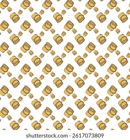 Seamless Pattern of Golden Honey Pots on a White Background