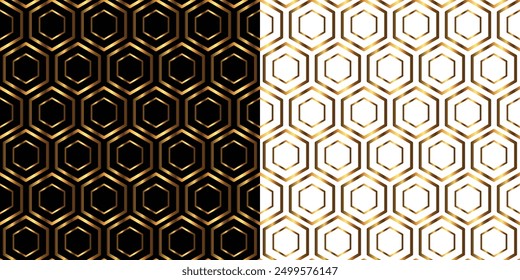 Seamless pattern of golden honeycomb. Vector illustration.