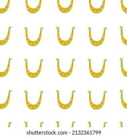 Seamless pattern with golden horseshoe  on white background. Vector illustration, flat design. a symbol of good luck, charm.