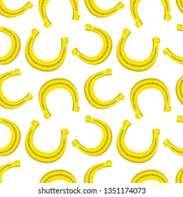Seamless pattern with golden horseshoes on white background.