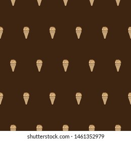 Seamless pattern with golden ice cream cones. Dark background. Vector illustration