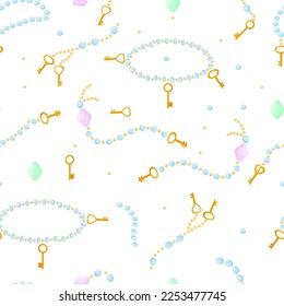 seamless pattern with golden keys and ornaments on an isolated background