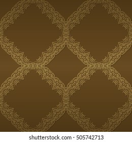 seamless pattern with golden lace on brown background