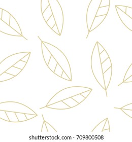 Seamless pattern golden laurel leaves on white background. Vector illustration