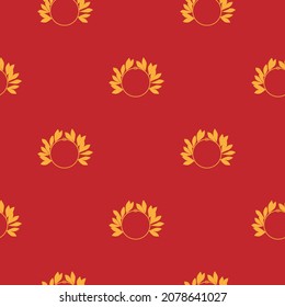 Seamless pattern with golden Laurel Wreath on red background 
