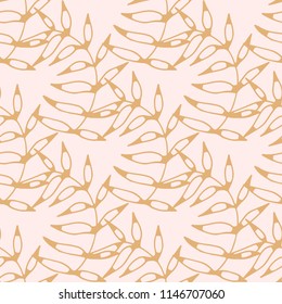 Seamless pattern with golden leaves, branches. Repeating background. Wallpaper, fabric design