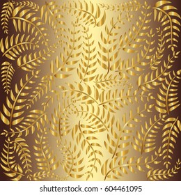 Seamless Pattern with Golden Leaves. Gold  background.Decorative Golden Texture.