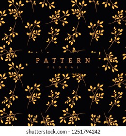Seamless Pattern Golden Leaves On Black Background. Can be used for wallpaper, pattern fills, surface textures, fabric prints. Modern artwork