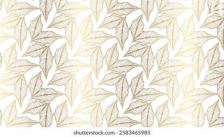 Seamless pattern with golden leaves on white background. Vector illustration