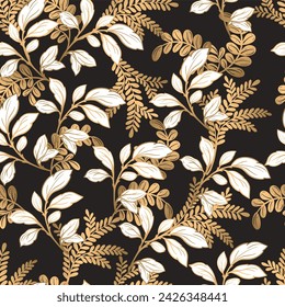 Seamless pattern with golden leaves. Vector