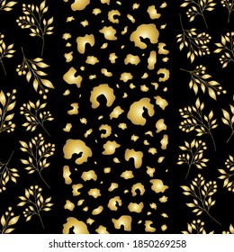 Seamless pattern golden leopard spots flowers vector illustration