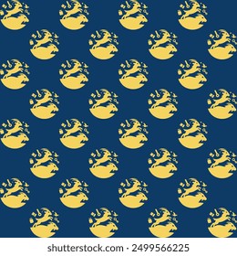 Seamless pattern of golden line art mountain goats on a deep blue background. Perfect for vintage, zodiac, or nature-themed design projects.
