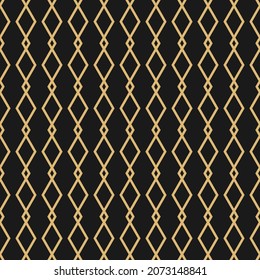 Patrón sin brillo con rhombus de línea dorada sobre negro. Fondo étnico simétrico. diseño moderno. Textura geométrica sin costura. Art deco. Ilustración vectorial controlada. 