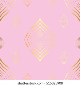 Seamless pattern golden lines geometric vector background. Pink seamless