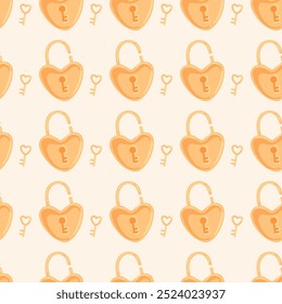 Seamless pattern of golden locks and keys on a light background