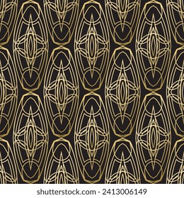 Seamless pattern with golden luxurious ornament on black background. Template for wrapping paper design.