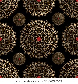 Seamless pattern. golden mandala. Hand drawn background. Islam, Arabic, India, ottoman motifs. Perfect for printing on cloth or paper.