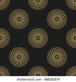 Seamless pattern with golden mandalas on black background