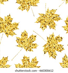 Seamless pattern with golden maple leaves. Vector illustration