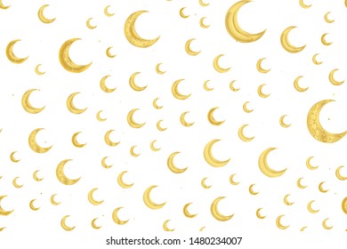Seamless Pattern with golden moon for muslim feast of the holy month of Ramadan Kareem and other Muslim holidays.
