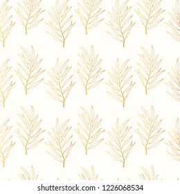 Seamless pattern with golden olive branch . Hand drawn wallpaper background. Vector isolated illustration. Gold botanical design.